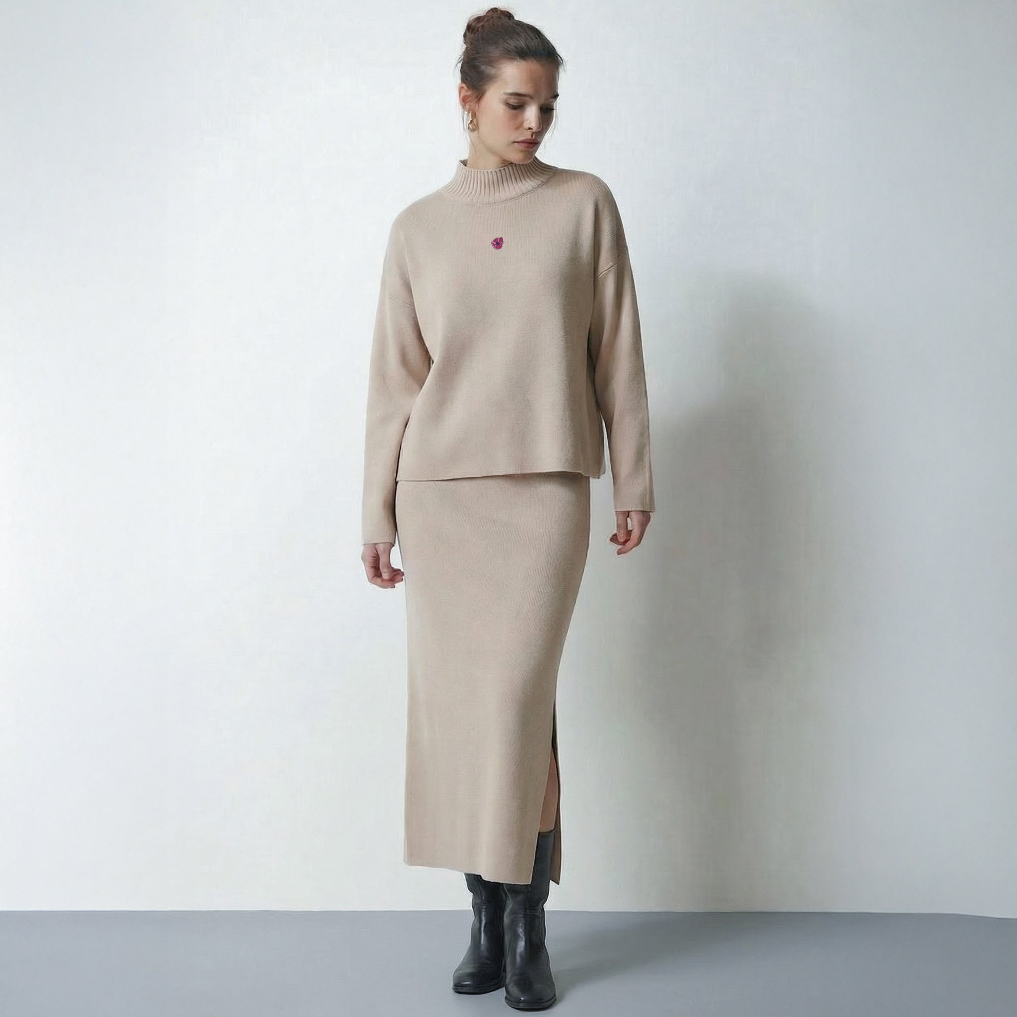 Beige - Sweater with skirt